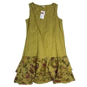 CLICK by Color Me Cotton NWT 100% Linen Dress Sleeveless Olive Green Size Large